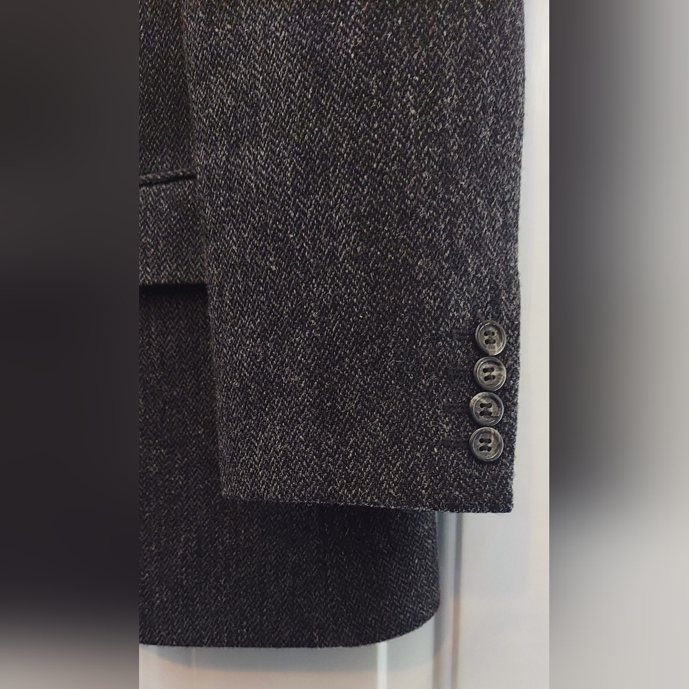 J CREW MEN'S BLACK-GRAY HERRINGBONE WOOL 3-BUTTON TWEED SPORTS JACKET SIZE 40R - Picture 3 of 9